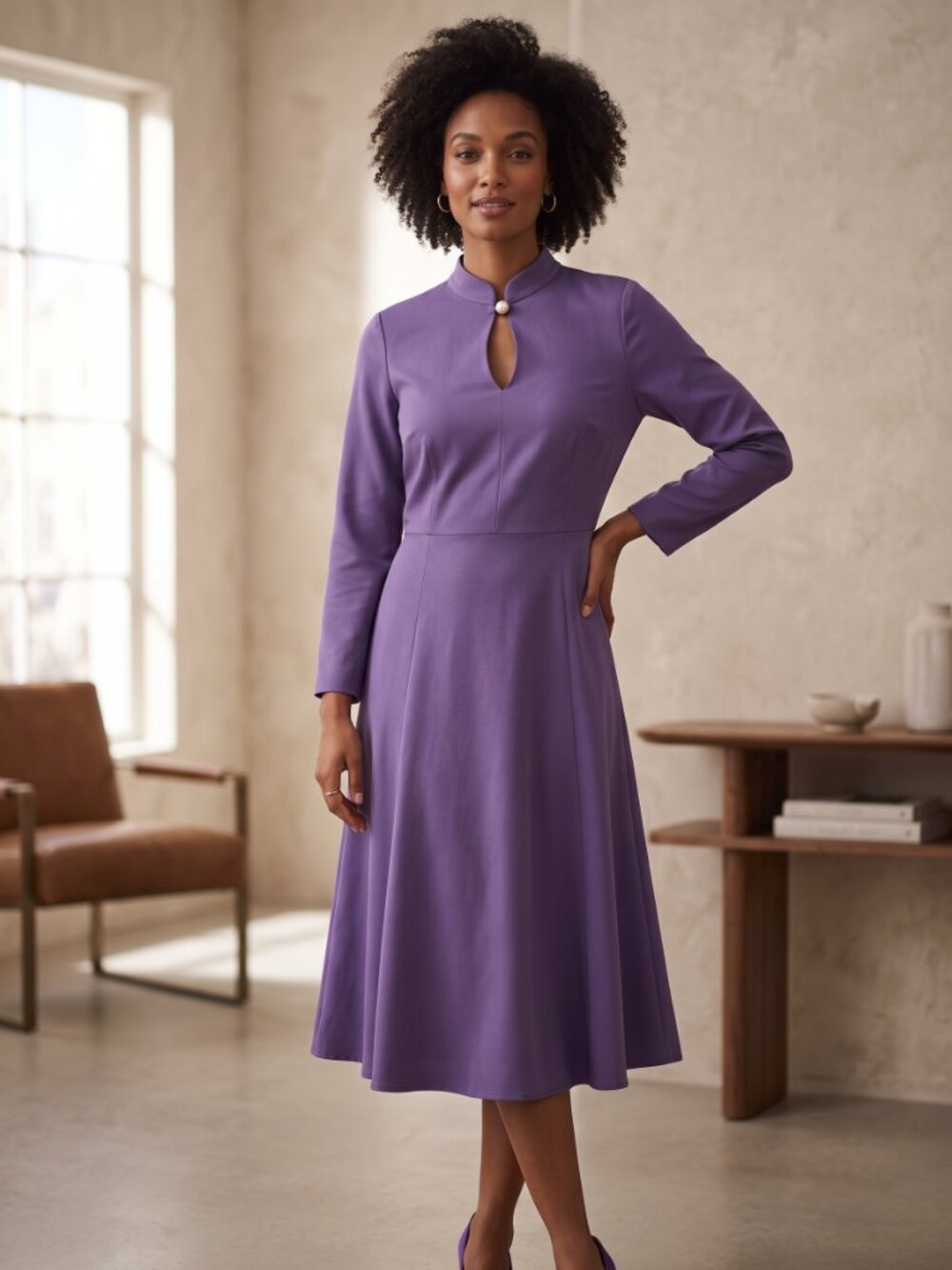 White House Black Market Pearl Keyhole Fit & Flare Midi Dress Purple 12